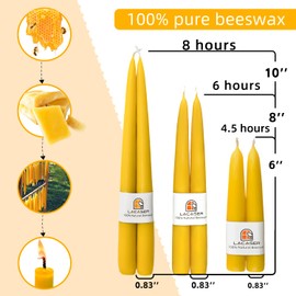 Pure Beeswax Taper Candle 12pcs, 8 Inches Long Candlesticks, Natural Bees Wax Candles for Home, Dripless Beeswax Candles, Subtle Honey Scent, 6 Hours Burn Time by Lacaser