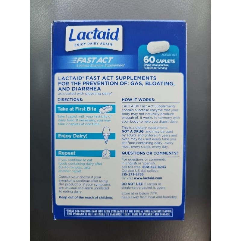 Lactaid Fast Act Lactose Intolerance Relief Pills, 60 single-dose pouches