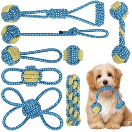 ETACCU 8pcs Dog Rope Toy, Dog Toy, Dog Toy, Chew Toy, For Pets, Cotton, Durable, Durable, Clean, Brushing Teeth (Small Dog & Puppy, Blue Set)