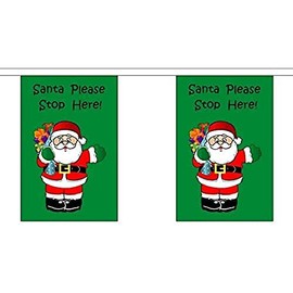 Santa Stop Here 9 meters BUNTING Flag 30 flags 9'' x 6'' - Merry Christmas STRING flags 15 x 21 cm - AZ FLAG