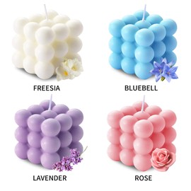 Aokala Scented Bubble Candles Gifts Set for Women, Large Candles for Home Decor Scented, 2 x 5.4 oz Soy Wax Aromatherapy Candles, Cube Aesthetic Candle, Ideal Gifts for Valentines Day, Mother's Day