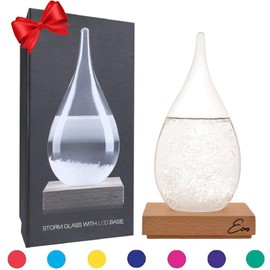 Eon Concepts Storm Glass Weather Predictor - Barometer Bottle with Stunning & Colorful LED Wood Base | Decorative Centerpiece for Home & Office | Perfect Birthday Friendship Novelty Unique Gift Idea