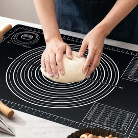 Nauvora Extra Large Baking Mat - 28" Silicone Pastry Mat, Reusable Non-Stick Dough Mat with Measurement for Fondant, Rolling Dough, Pie Crust, Pizza and Cookies, Black