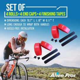 Alien Pros Bike Handlebar Tape EVA (Set of 4) Red - Enhance Your Bike Grip with These Bicycle Handle bar Tape - Wrap Your Bike for an Awesome Comfortable Ride (Set of 4, RedO