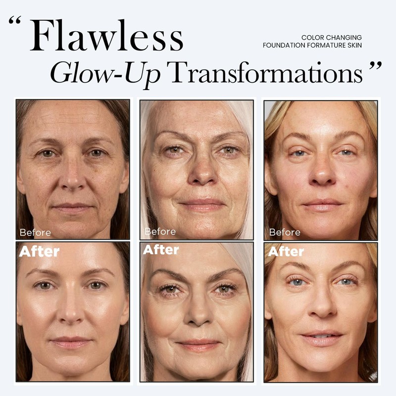 Color Changing Foundation for Mature Skin: No Settling, Buildable Coverage,