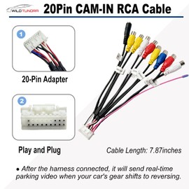 20 Pin Backup Camera Harness Adapter for Android Car Stereo, Android Radio RCA Rear View Camera Connector with Audio Wires, Video Output & Input, Mic Input, RCA Rear Backup Camera Jacks Connector
