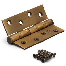 YAGU 3 Pack 4'' Door Hinges Antique Brass 4 x 3 Inch - Square Corners Stainless Steel Heavy Duty Ball Bearing Hinges for Interior Doors Hardware