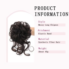 AYNKH Hairpiece with Elastic Band, Hair Band, Wavy Curly Hair Bun Messy Bun Synthetic Hair Extension Ponytail Hairpieces for Women Girls Ponytail