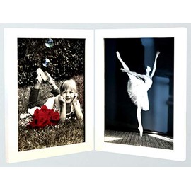 Tasse Verre 8x10 Folding Picture Frames - White w/HIGH DEFINITION GLASS - Displays Two 8"x10" Inch Collage Pictures Double Dual Twin 2 Photo Frame on Desktop or Table Top Hinged Frames