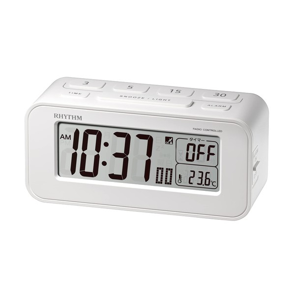 RHYTHM 8RZ231SR03 Alarm Clock, Radio Clock, Thermometer, 3, 5, 15,