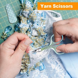 Sewing Scissors Small Curved Scissors, Embroidery Scissors Trimming Yarn Thread Craft Scissors with Faux Leather Cover for Cross-Stitch Crochet Scrapbooking (Blue)