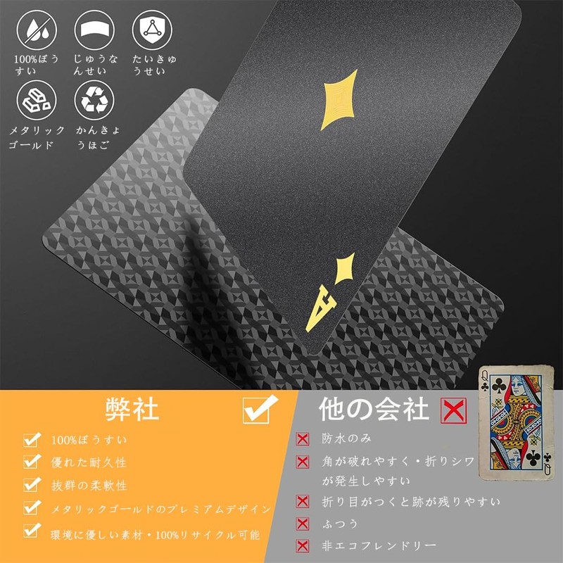 YIBOOOM Plastic Playing Cards, 54 Cards, Waterproof, Plastic, Black, Magic