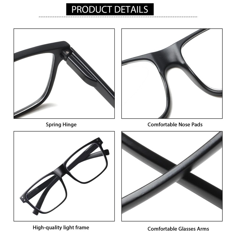 Kerecsen 5 Pack Oversized Reading Glasses Blue Light Blocking Square