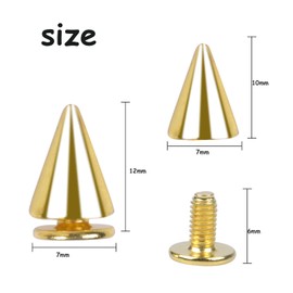 100 Pcs 7x10 mm Cone Spikes Studs Rivets Metal Bullet Cone Spikes with Screwbacks Punk Leather Rivets Metallic Cool Craft Clothes Rivets for DIY Leather Craft Collar Belt Bags Shoes Decoration, Gold