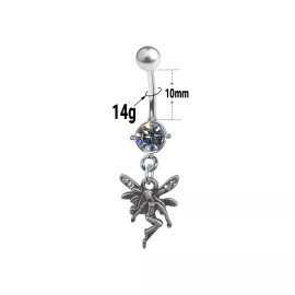 LionGothic Belly Navel Ring Dangle Fairy Faerie with Prong Setting CZ Gem 14g