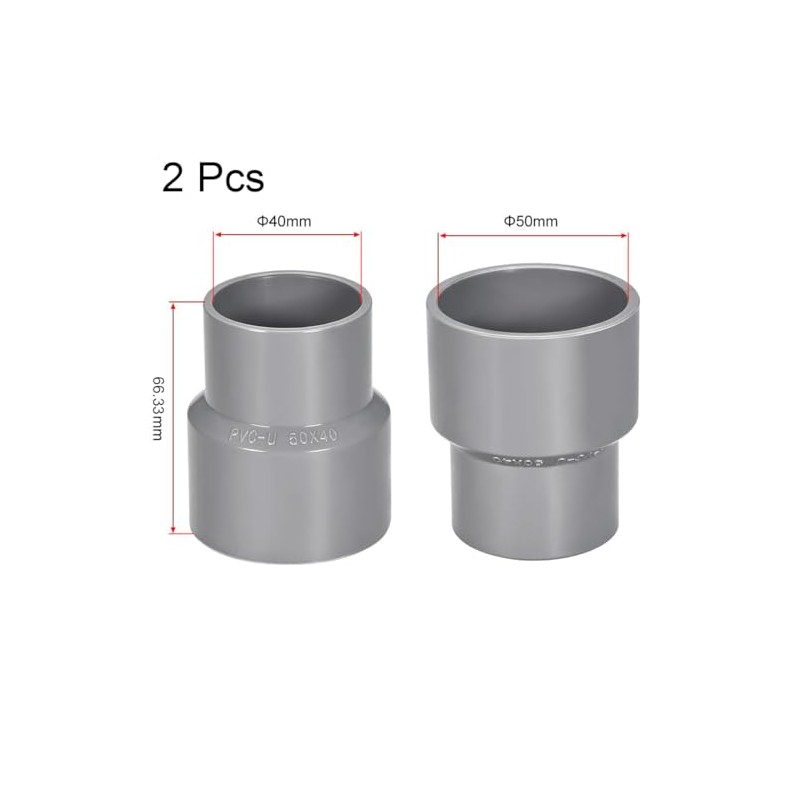 TOP-VIGOR 2Pcs PVC DWV Reducing Coupling, 40mm x 50mm Socket