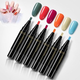 6 Piezas Rotulador De Esmalte De Uñas, 2026 Rotuladores de Gel Para Uñas de Secado Rápido 3 en 1, Marcadores De Esmaltes, Polish Nail Polish Pens para Salón de Belleza en Casa (A)