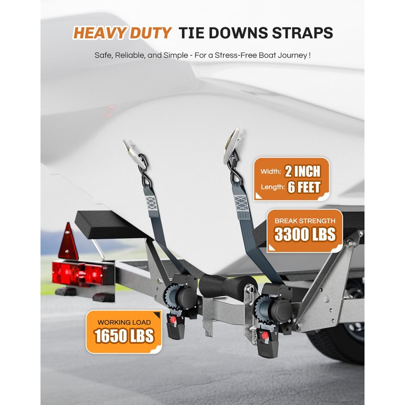 WELLUCK Retractable Ratchet Tie Down Straps for Boat Trailer, Jetski
