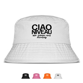 Ciao Level to Monday - Funny Bucket Hat - The Perfect Sun Hat for Men & Women - Ideal as a Malle Outfit, Party Accessory & Festival Bucket Hat for the Beach, White, Unit size