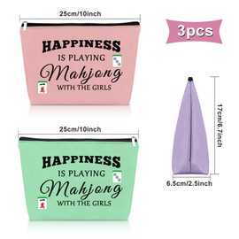 Sazuwu 3PCS Mahjong Gifts Makeup Bag Mahjong Lover Gift Mahjong Player Gift for Friend Mahjong Lucky Cosmetic Bag Mahjong Themed Items for Mom Grandma Sister Birthday Christmas Gifts Travel Pouch