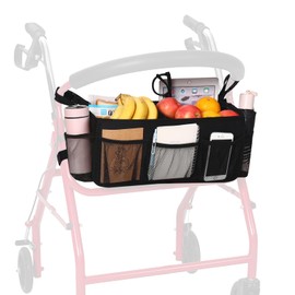 Upgraded Rollator Basket, Large Rollator Walker Accessories Bag with Multiple Pockets, Rollator Accessories for Seniors Walker Baskets for Rolling Folding Walker Easy to Use (Black)