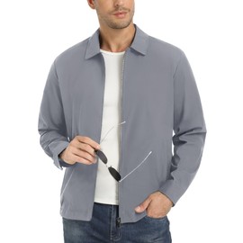 EKLENTSON Mens Lightweight Jacket Light Golf Polo Jacket Zip Up Windbreaker Jackets Fall Jacket Light Grey Medium