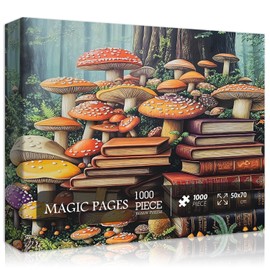 Vintage Mushroom Puzzles for Adults 1000 Pieces, Nature Book Puzzles Forest Art, Retro Plant Mushroom Jigsaw Challenge