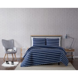 TRULY SOFT Maddow Stripe Navy Full/Queen 3-Piece Quilt Set