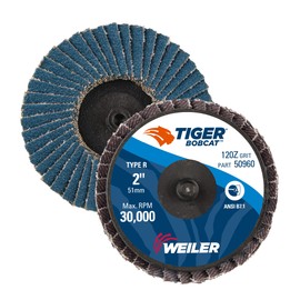Weiler 50960 2" Bobcat Mini Abrasive Flap Disc, Flat (TY27), Type R Mount, 120Z (Pack of 10)