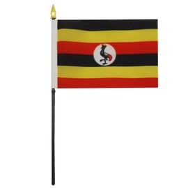 Uganda Table Flag 4'' x 6'' - Ugandan Desk Flag 15 x 10 cm - golden spear top - Drapeau Ouganda AZ FLAG