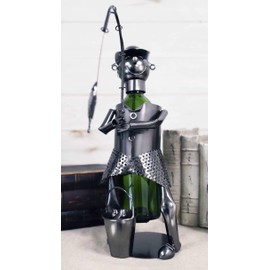 Ebros Gift Country Pastime Catch of The Day Fisherman Angler with Bucket of Fish Hand Made Metal Wine Bottle Holder Caddy 15.5" H Fishing Hobby Decorative Accent