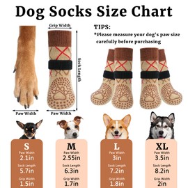 LQTSLFM Dog Socks Non-Slip 2 Pairs Paw Protection Dog Injury Adjustable Socks for Dogs Flexible Non-Slip Socks Dog for Indoor and Outdoor Use (Brown-S)