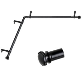 TONIAL Corner Window Curtain Rods, 36-72 Inch Center Rod for window 3/4 Inch Decoratice Telescoping Drapery Rods with Small Cap End, Black
