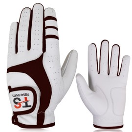 Tussan Sports Golf Glove Men's Durable Premium Leather Left Hand Right All Weather Grip Golfer Gloves Non Slip Flexible Golfing (Black Edition, S, Right)