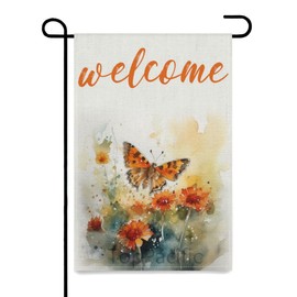 TopPacific Butterfly Welcome Fall Garden Flag Double Sided, Butterfly Buffalo Plaid Check Yard Outside Decorations, Summer Farmhouse Outdoor Small Home Decor Double Sided 12 x 18(1304)