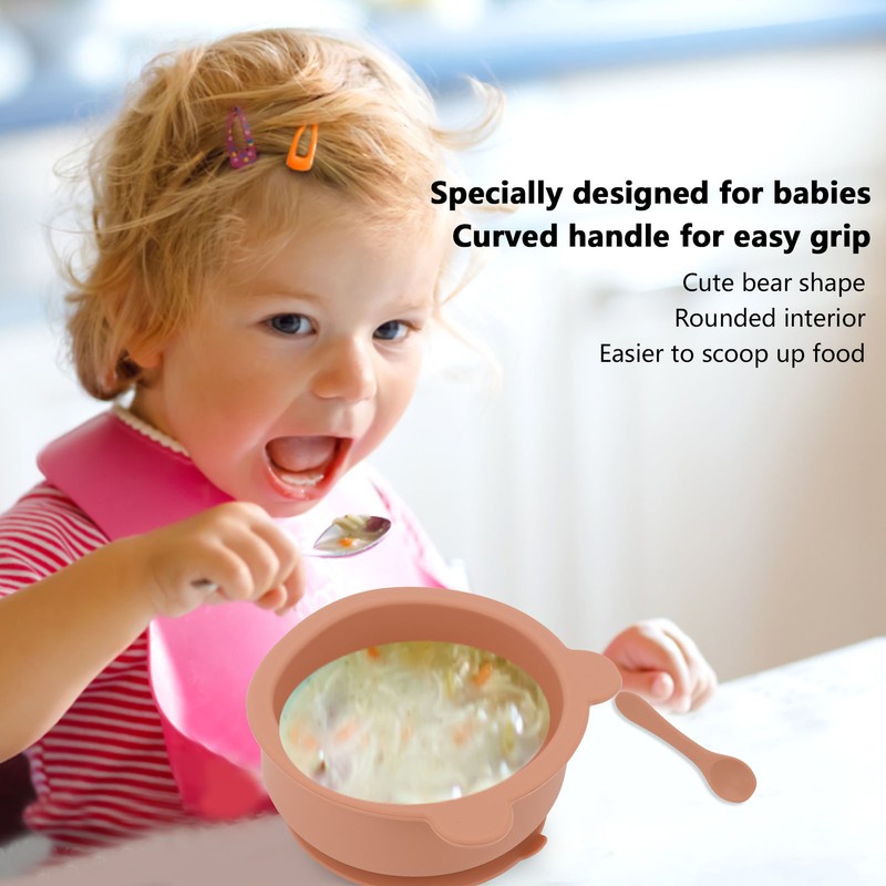 Silicone Baby Bowl Spoon Set with Bottom Suction Cup Ergonomic