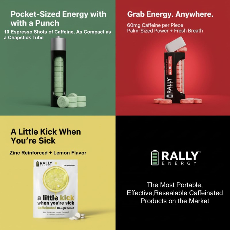 Caffeine Mints by Rally, 60milligram Caffeine, Instant Energy, Fresh Breath