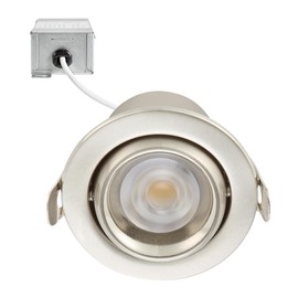 Maxxima 2 in. 5 CCT Adjustable Slim Recessed LED Gimbal Downlight, 400 Lumens, Color Selectable 2700K/3000K/3500K/4000K/5000K, 30° Tilt, Dimmable Brushed Nickel Trim, Canless, IC Rated, J-Box Included