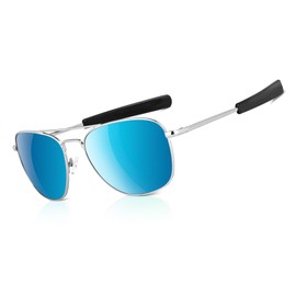 MAXJULI Oversized Polarized Sunglasses for Men Women Square Big Aviator Sunglasses Wide Pilot UV400 Protection shady rays 147mm 8203 Silver+Ice Blue