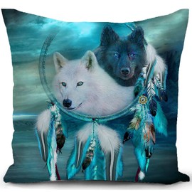 KUNQIAN Wolf Cushion Cover Wolf Decor Animal Teal Ornament Dream Catcher Pillow Cover for Home Livingroom Couch Bed Sofa Decorate Throw Pillow Case Wolf Gift 18"x18"