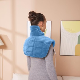 2024 Ruqiji 19" x 24" Super Soft Microfiber Weighted Neck&Shoulder Heating Pad, 2.5lbs with 12 Temperature Settings&4 Optional Heating Time Settings with Countdown Display(Light Blue)