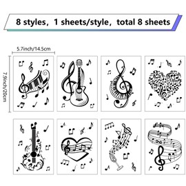 CRASPIRE 8 Sheets Musical Note Wall Stickers PVC Waterproof Self-Adhesive Window Decals Piano Guitar Heart Peel and Stick Removable for Classroom Home Decoration Bedroom Bathroom Wall Art
