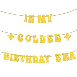 In My Golden Birthday Era Banner, Happy Golden Birthday Party Decorations, Glitter Gold Banner for 18th 21st 30th Birthday Party Supplies