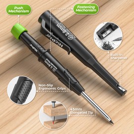 Nicpro Carpenter Pencil with Sharpener, CP3000 Construction Pencils with 6 Refills in a Lead Dispenser, Deep Hole Mechanical Pencil for Construction, Heavy Duty Carpenter Tools for Woodworking
