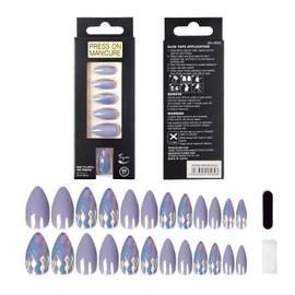 HAIIDOAK Press On Nails, Medium Almond Shape Press On Nails, Holographic Mirror Effect, Diamond Cut, 24 Pieces (Aurora Purple)