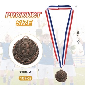 MECCANIXITY Bronze Award Medals 2 Inch, Metal Winner Medals with Neck Ribbon for Sports Competitions Party Favors 18 Pieces