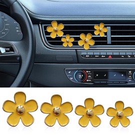 4PCS Daisy Air Vent Clips, Cute Flower Air Freshener Clip, Car Air Conditioning Outlet Clip, Car Diffuser Vent Clip Charm, Car Interior Decorations Accessories for Women (Yellow)