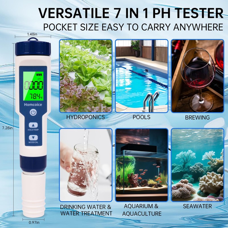 Homcoice PH Meter 7 in 1 with TDS EC Salinity