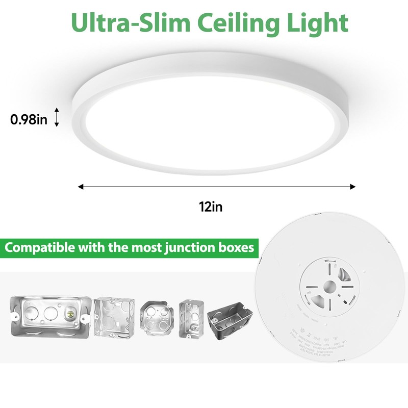 MLZZLYLK 6PK 12 inch LED Flush Mount Ceiling Light Fixture,24W