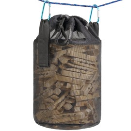 KOOZTI Mesh Clothespin Bag Holder Outside, Multiple Hanging Methods Clothes Pin Bag with Drawstring Closure, Ventilation and Moisture Resistance, Large-Capacity Clothespin Storage Organizer with Hooks